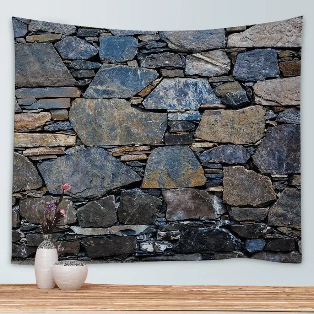 3D Stone Brick Decorative Rectangle Tapestry Wall Hanging Living Bedroom Room Decorations Decor Bedspread Wall Tapestries