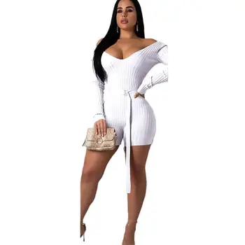 

Fall Sexy Streetwear Bodycon Playsuit Sashes Women Festival Clothes Long Sleeve Belted Club Outfits Party Jumpsuits