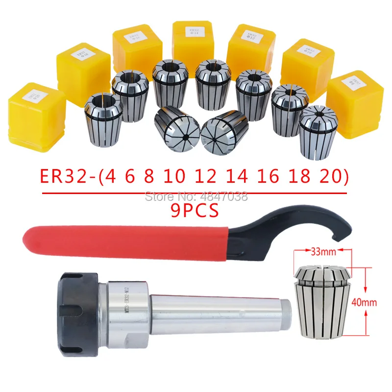 

Milling tool shank drilling and milling machine Mohs taper shank MT2 ER32 M10 MT3 ER32 M12 MT4 ER32 M16 ER32 chuck COLLTE 9PCS