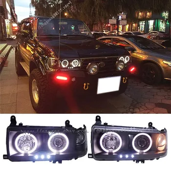 

for Toyota Landcruiser LC80 FJ80 FZJ80 LED Angel Eyes Headlights Black 1990-1997