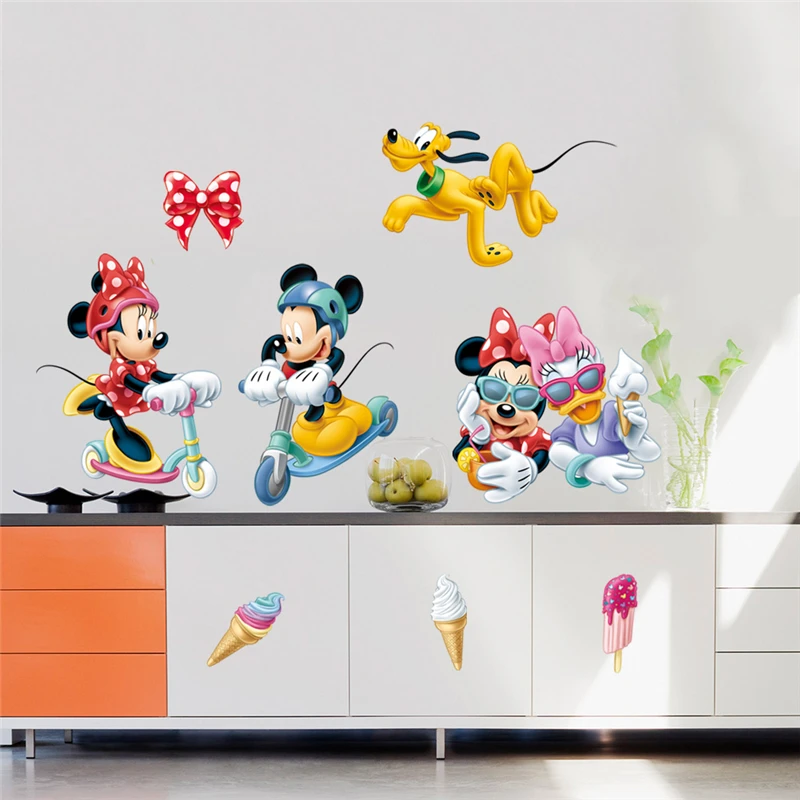 Disney Микки и Минни Маус милые настенные наклейки для детских комнат вечерние
