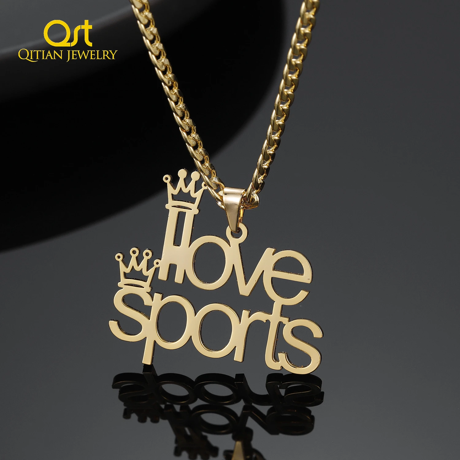 Stainless Steel Name Necklace Personalized Crown Pendant Gold