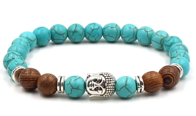8mm adjusted Charm Buddha head nature stone bead copper turquoise Frosted agate Onyx Bracelet chg43 Reiki Chakra Yoga | Украшения и
