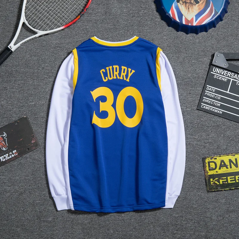 Warriors 30 No. Карри баскетбольная Футболка поддельные из двух частей спортивные с длинным рукавом Мужчины и женщины весна и осень вырез лодочкой свободные и P