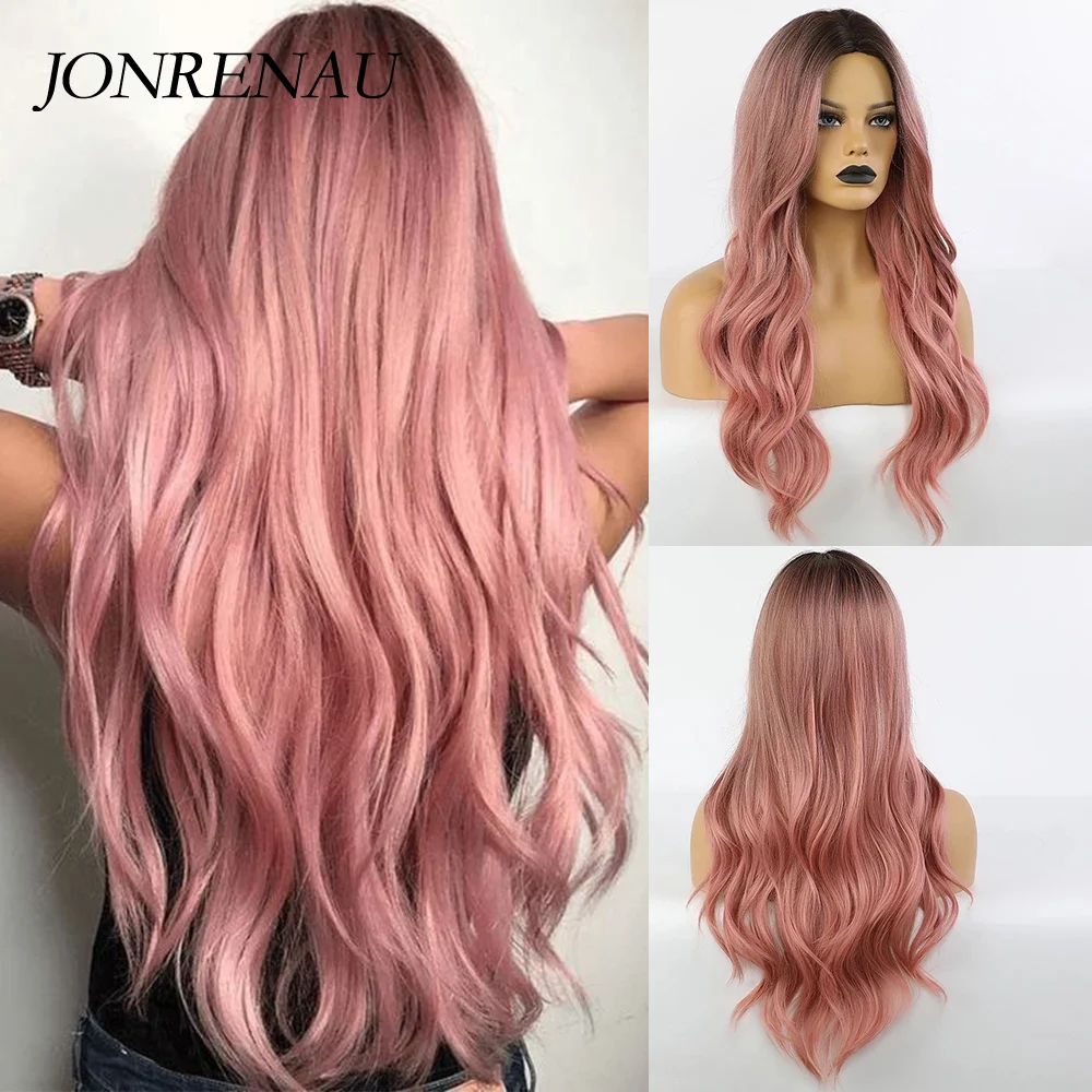 Good Buy Pink Cosplay Wigs Dark-Root Wavy Colorful-Fiber Black White High-Temperature Synthetic-Long 4001121901629