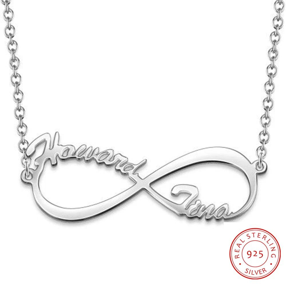 

Personalized 925 Sterling Sliver Name Necklaces Fashion Infinity Pendant Engraved Name 3 Color Jewelry Customize Gift for Women