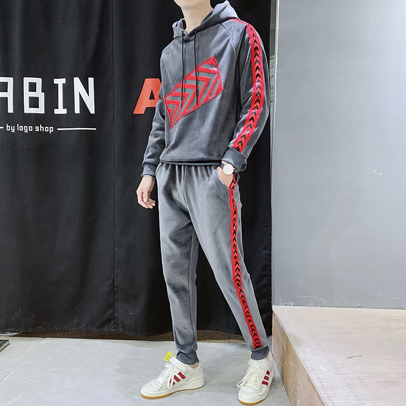 

Moda Hombre 2020 Ropa 2 Piece Top + Pants Men's Black Cotton Hoodie Couple Set Trainingspak Mannen Autumn Sportswear