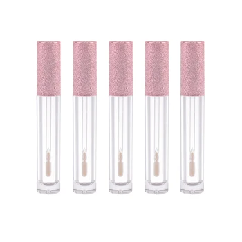 

6ml ABS Gold Pink Long Lip Gloss Tube Glitter Pink Plastic Lip Glaze Tube Sample Vials Lipstick Bottle Eyelash Brush Container