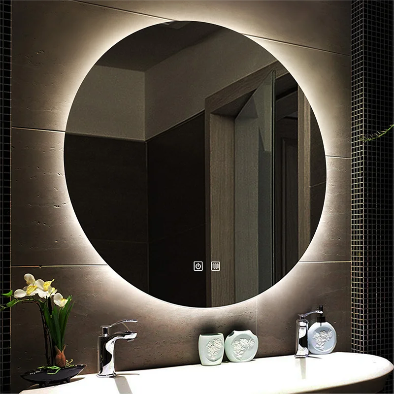 Espejo redondo con luz led encastrado en bambu Enea - Espejo Baño