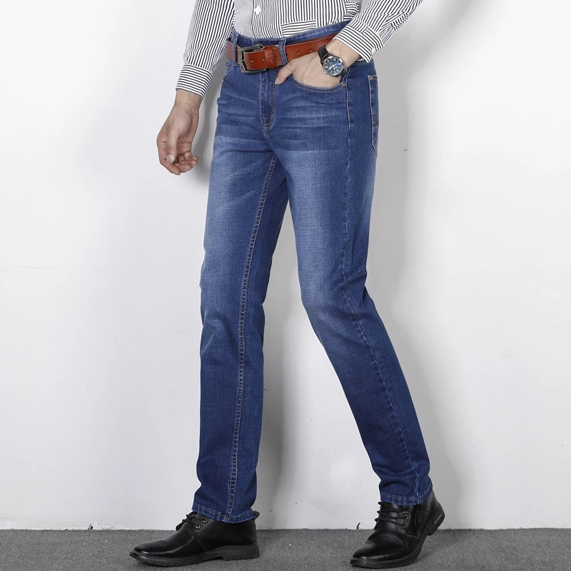 50% OFF New Men's Stretch-fit Jeans Casual Business casual jeans Straight Washed Denim Trousers Fashion Denim Trousers Male Blue Pants