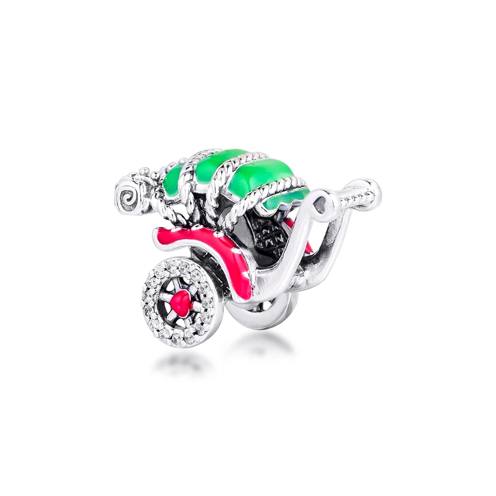 

100% Real 925 Sterling Silver Traditional Rickshaw Charm Fit Original Europe Bracelet S925 Beads for Jewelry Making Berloques