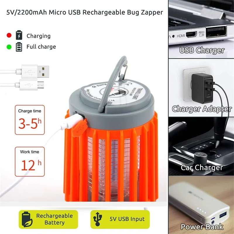 Portable Mosquito Fly Killer Camp Lamp IP67 Waterproof LED Tent Light Mosquito Trap Lamp Bug Zapper Outdoor Camping Lantern