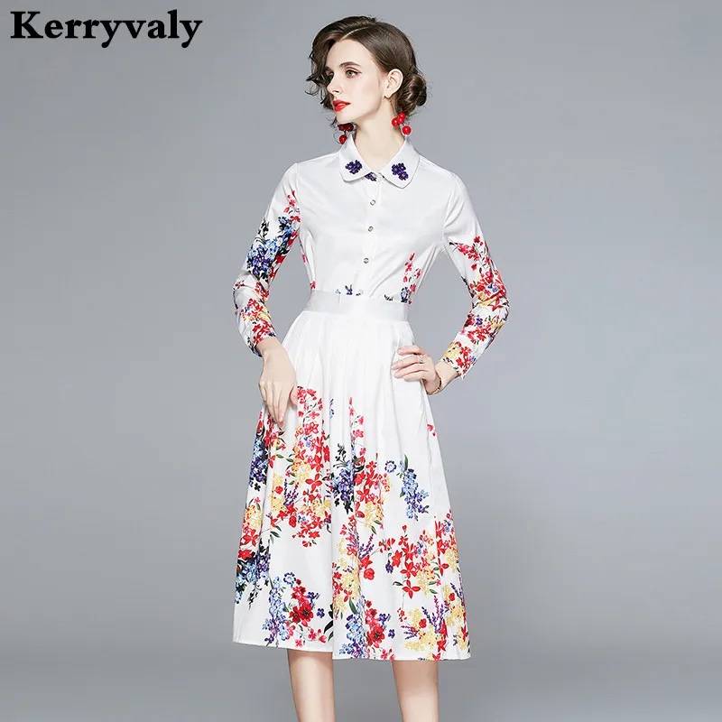 Robe Vintage Floral Print Long Sleeve Shirt + Midi Gothic Skirt Two Piece Set Autumn 2 Sets Womens Outfits Sukienki K8852 |