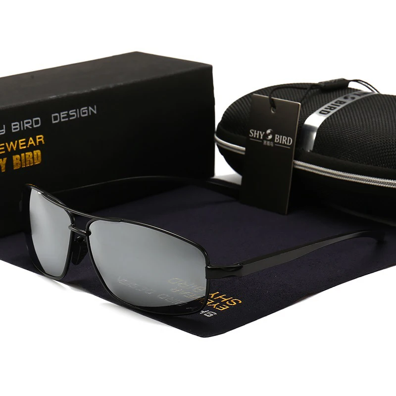 Классические солнцезащитные очки SHY BIRD высокого качества, Мужские квадратные очки, женские HD поляризованные линзы, металлическая оправа, ретро очки для вождения