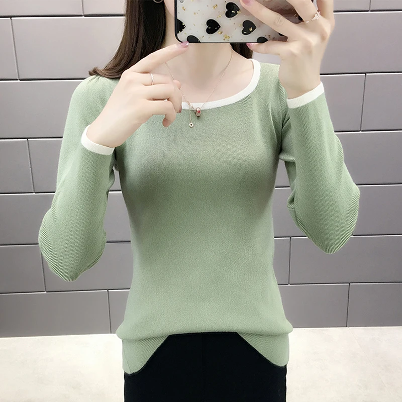 Ранняя осень светильник-блузка, саморазвитие Корейская версия Chao-xian sweater-0t430 - Цвет: Bean green