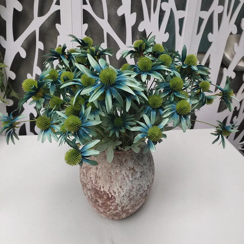 Large Artificial New 4 fork simulation echinacea Leafs Green Plant Tropical Shrub Autumn Decoration Fake Rubber Tree for Home