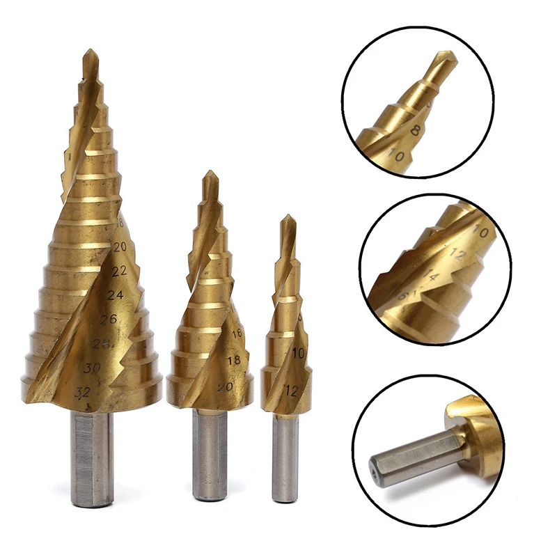 

4-12mm 4-20mm 4-32mm HSS 4241 Steel Straight Groove Step Drill Set Taper Milling Cutter Titanium Coated Wood Metal Hole Opener