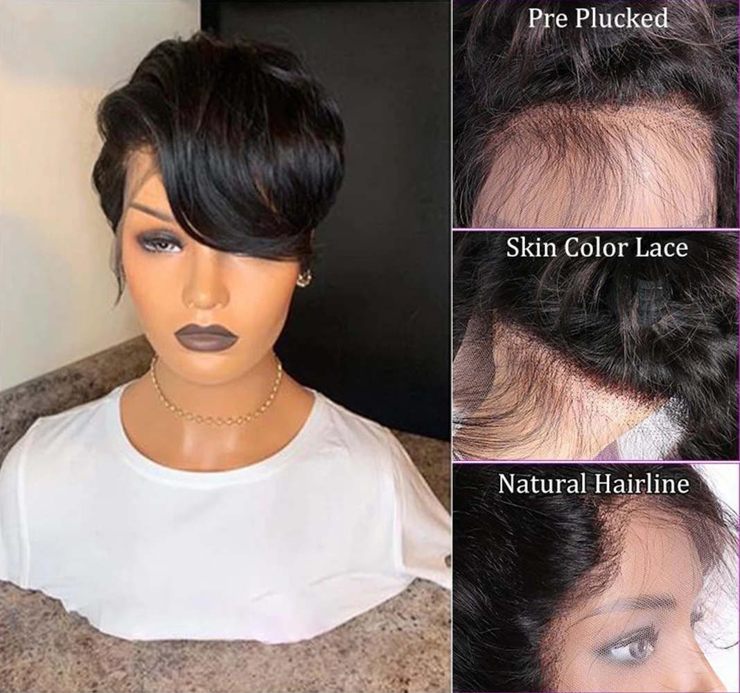 Short Pixie Cut Wig Transparent Lace Human Hair Wigs For Women Straight Frontal Wig Side Part Bob Wig 13x1 Short Lace Part Wigs