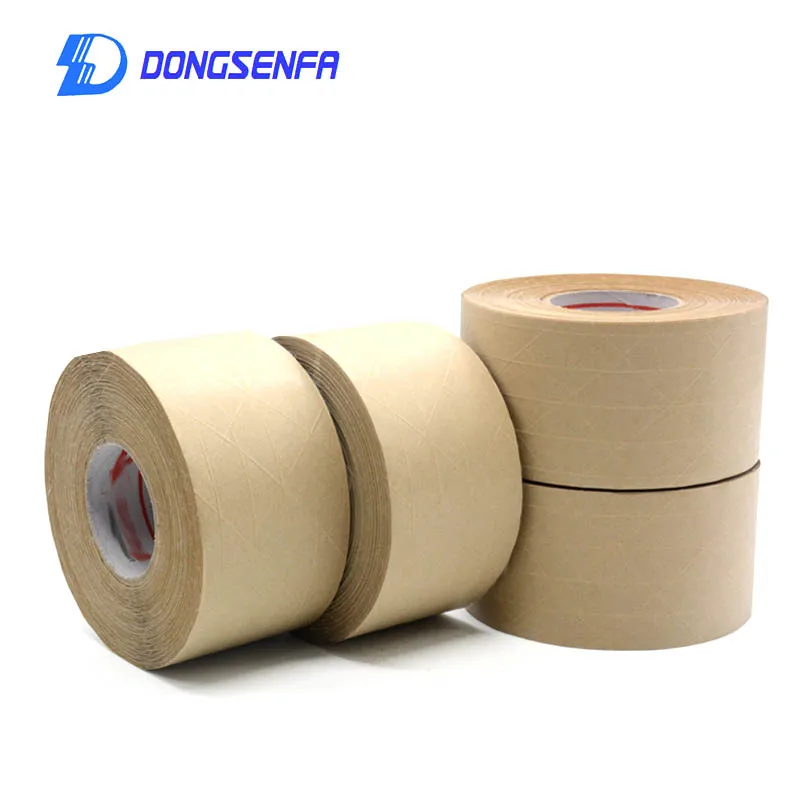 1Roll/45M Fiber line Wet Water Kraft Paper Adhesive Tape Reinforced Kraft  Paper Tape Waterborne Kraft sealing Tape Width 48/60mm