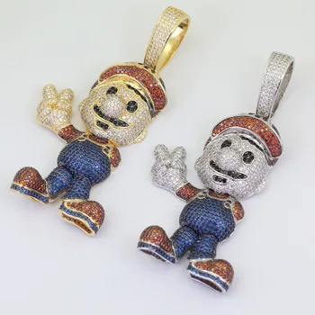 

Copper Hip Hop Mario Pendant Necklace Game Anime Cartoon Character Oversized Pendant Necklace Factory Direct