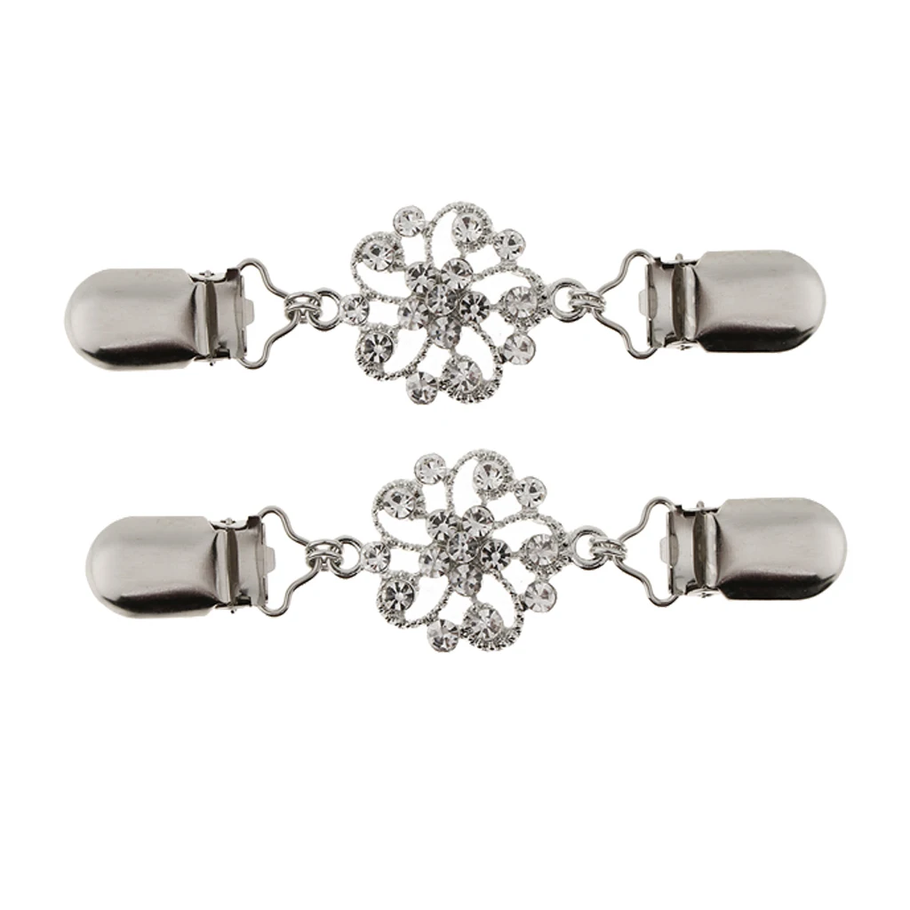 Pack of 2 Crystal Rhinestone Vintage Cardigan Sweater Clip Cloak Blouse Shirts Collar Clasp Fastener Brooch Pin Button