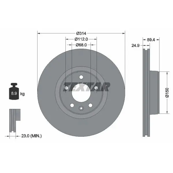 Диск тормозной передний Audi A6 2.4/2.0TDi 04 TEXTAR 92132205