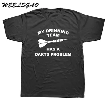 

MY DRINKING TEAM HAS A DARTS PROBLEM Funny T Shirt Men Short Sleeve Printed Cotton Cartoon T-shirt Tops
