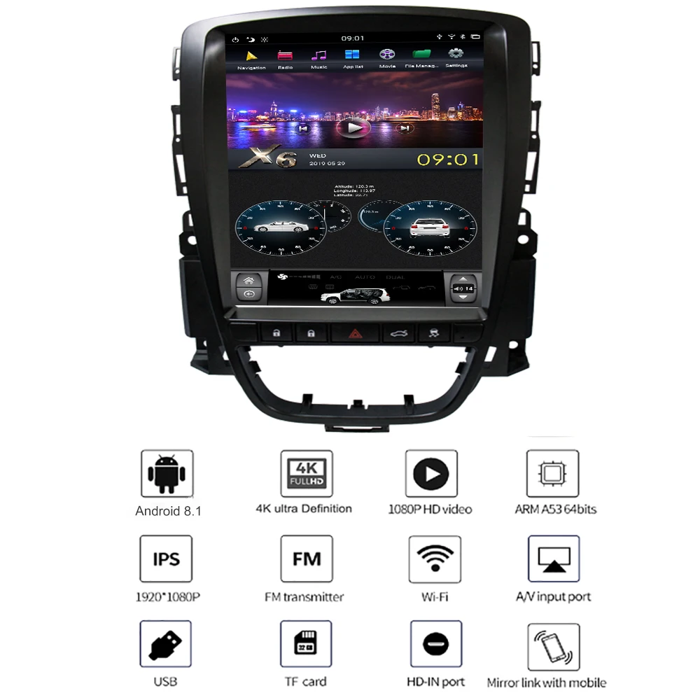 YAZH 10," ips Автомагнитола для Buick Excelle GT 2010-/Vauxhall OPEL Astra J с дисплеем Android 8,1 Bluetooth 5,0