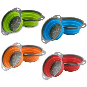 

2pcs/set Foldable Silicone Colander Vegetable Fruit Wash Basket Filter Drainer With Handle Kitchen Tools