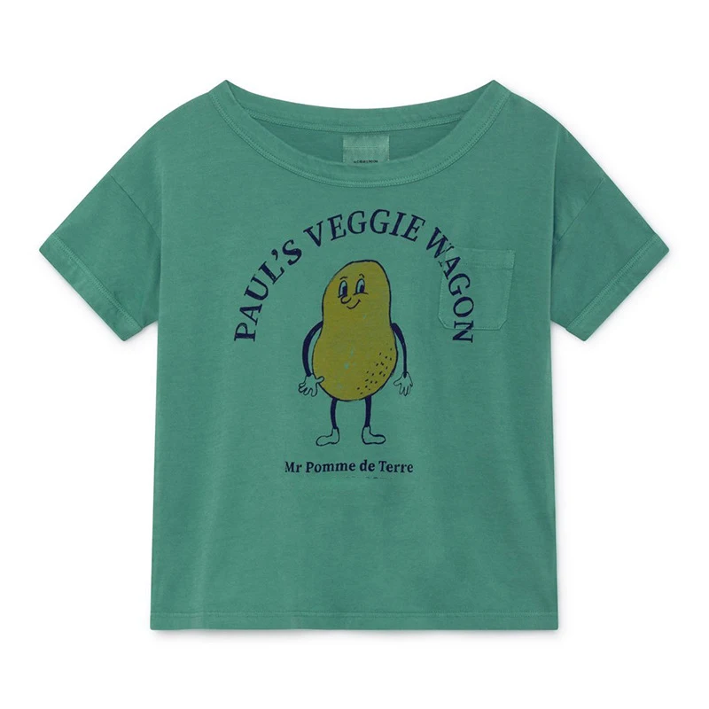 Green Pear Детская футболка коллекция года, летние футболки для мальчиков и девочек, футболки для малышей, хлопковые футболки с изображением сада, детская одежда - Цвет: Green Pear