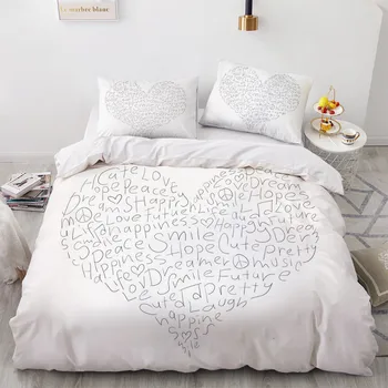 

3D Custom Design Simple Quilt Cover Sets White Bed Linen Pillow Covers 200*230cm Full Twin Double Single Size Heart Bedclothes