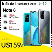 Infinix nota 8 versão global telefone móvel 6gb 128gb 64mp quad câmera 5200mah bateria 18w carga rápida núcleo helicoidal g80 octa