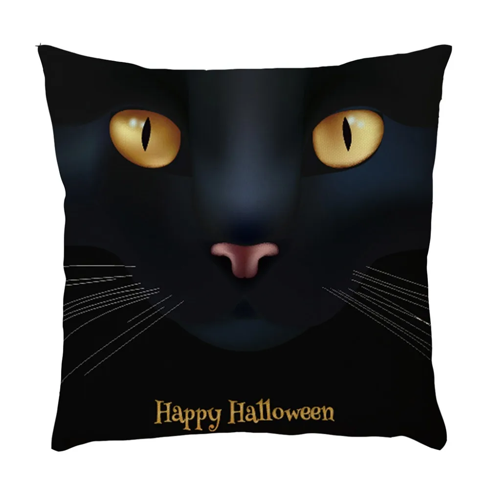 Square Horror Halloween Cushion Cover Linen Cotton Pillowcase Witch Pumpkin Castle Throw Waist Pillow Covers Home Decor Q3