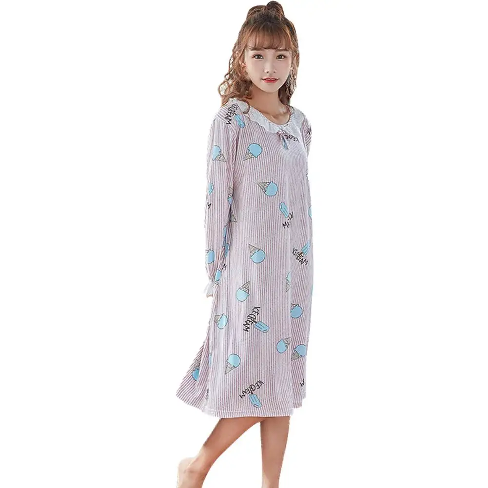 AL Женская одежда для сна с длинными рукавами, корейские пижамы Kawaii, сладкая Ночная сорочка, пижамы для девочек, осенняя ночная рубашка - Цвет: AL