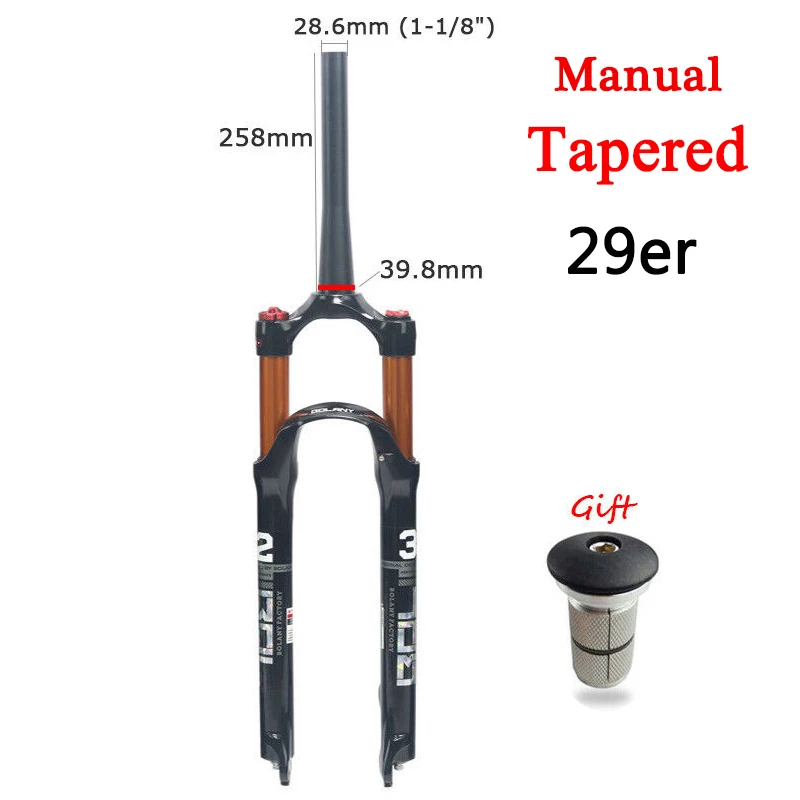 Болани 29 27,5 2" Велосипедная вилка вилки для горных велосипедов Сверхлегкий интегрированный Магниевый сплав пневматическая подвеска вилка - Цвет: 29-tapered manual