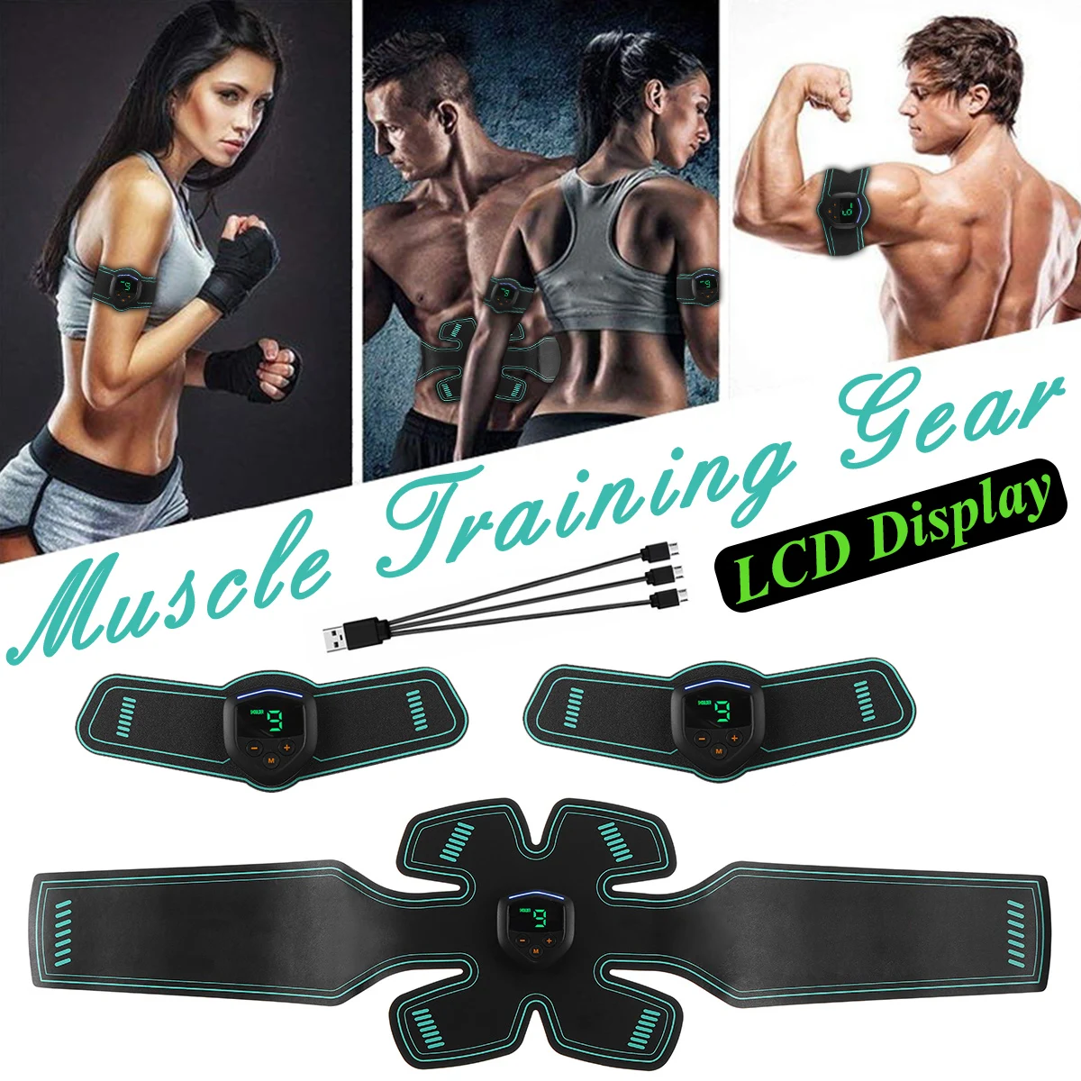 ЖК-мышечное тело учебное оборудование USB Перезаряжаемый электрический стимулятор мышц живота массаж для похудения унисекс подходит EMS упражнений