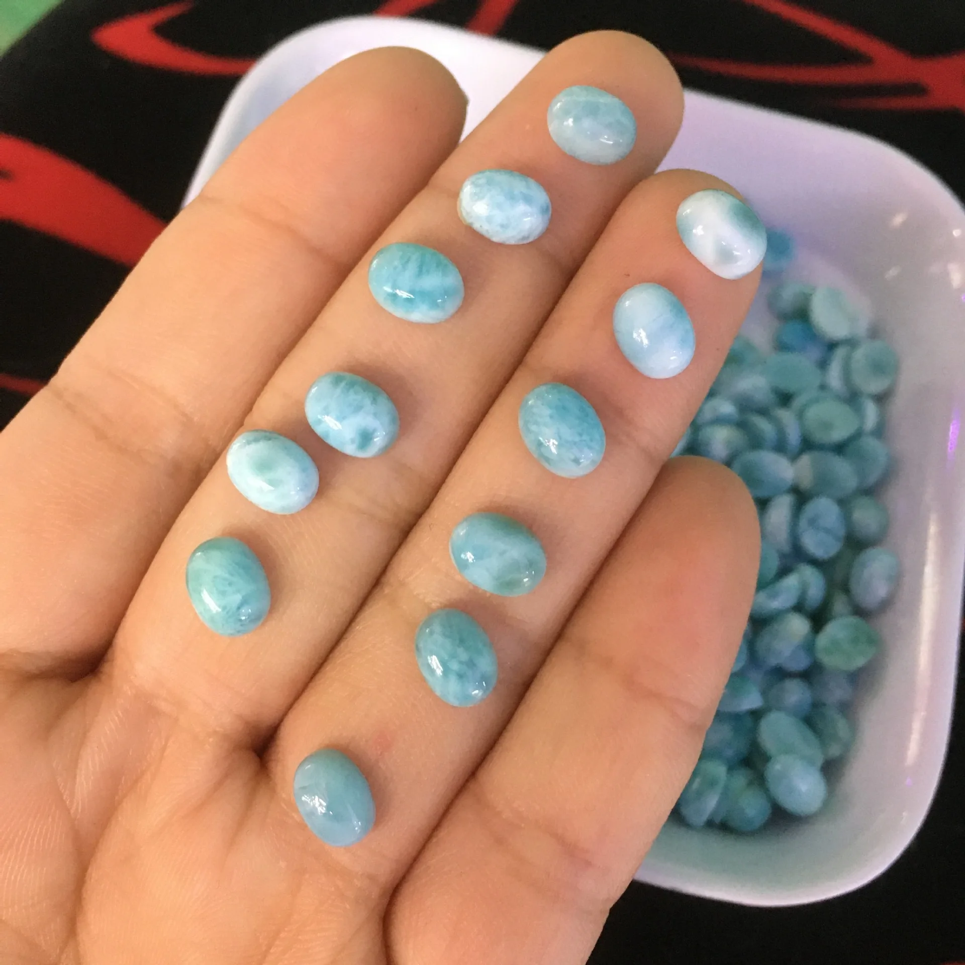 

5x3 mm Oval Natural Larimar Precious Stone Loose Sea blue Clear Texture