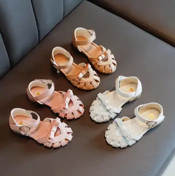 

New Kids Girls Summer Sandals Little Girls Sandals Leather Big Children BOW Princess Beach Sandal Size 21-36