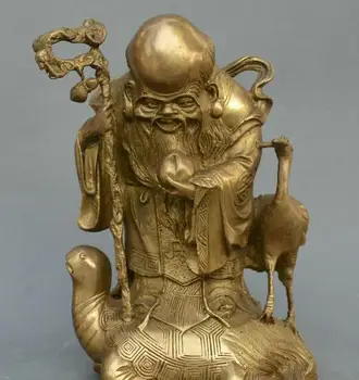 

Collect Chinese fengshui old bronze god of longevity crane turtle god statue