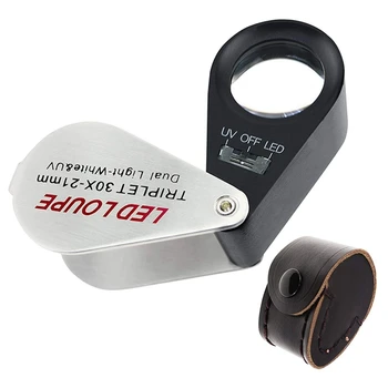 

30X Magnification Jewelers Eye Loupe Lens Magnifier Foldable Magnifying with 6 LED UV Light 21mm for Gems, Jewelry, Coins, Stamp