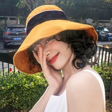 HT2933, модная женская шляпа с большим бантом, анти-УФ, весна-лето, шляпа от солнца, Женская хлопковая кепка с широкими полями, рыболовная Кепка, Женская Складная шапка-ведро