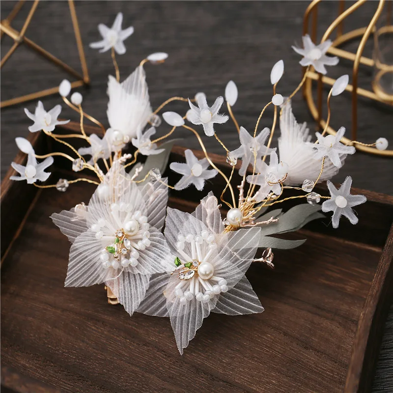 Beautiful Silk Yarn Flower dreamy Earrings Exterior Style headband Wedding hair accessories for bride