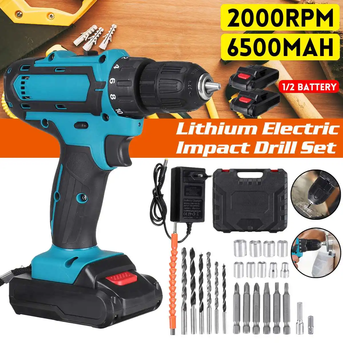 21V Electric Impact Drill Cordless Screwdriver 3 Functions Power Tools