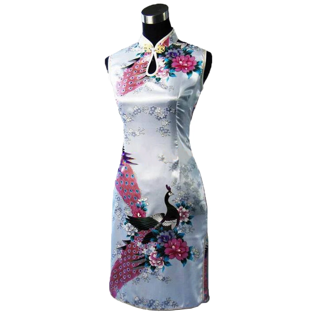 New Black Chinese Women\'s Silk Rayou Mini Halter Cheongsam Qipao Evening Dress Flower Size S M L XL XXL Free Shipping J5024
