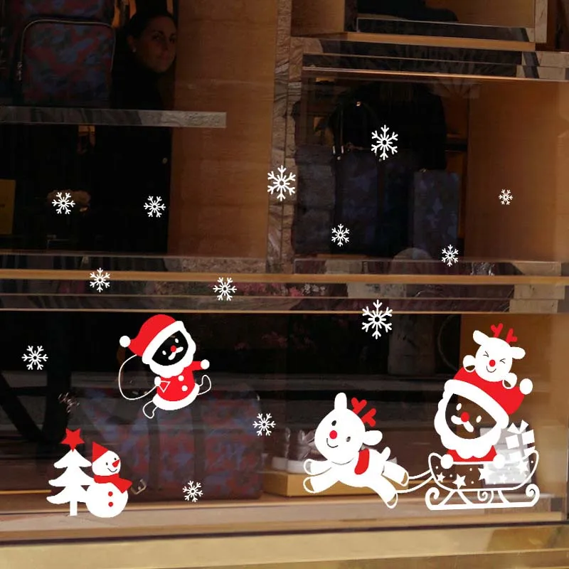 Съемная Рождественская Наклейка на стену с изображением рождественской елки снеговика Новогодний подарок магазин белый красный Рождественский Декор для дома - Цвет: J0297-01