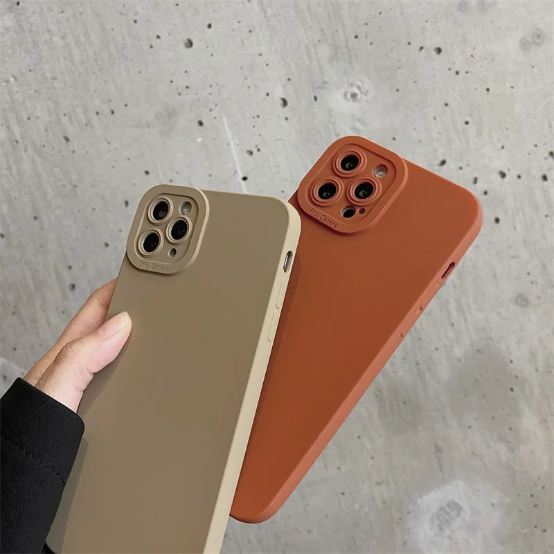 Earth Tones Color Soft Silicone Phone Case For iPhone 13 12 11 Pro Max 7 8 Plus SE 2020 X XR XS Max Camera Lens Protection Cover