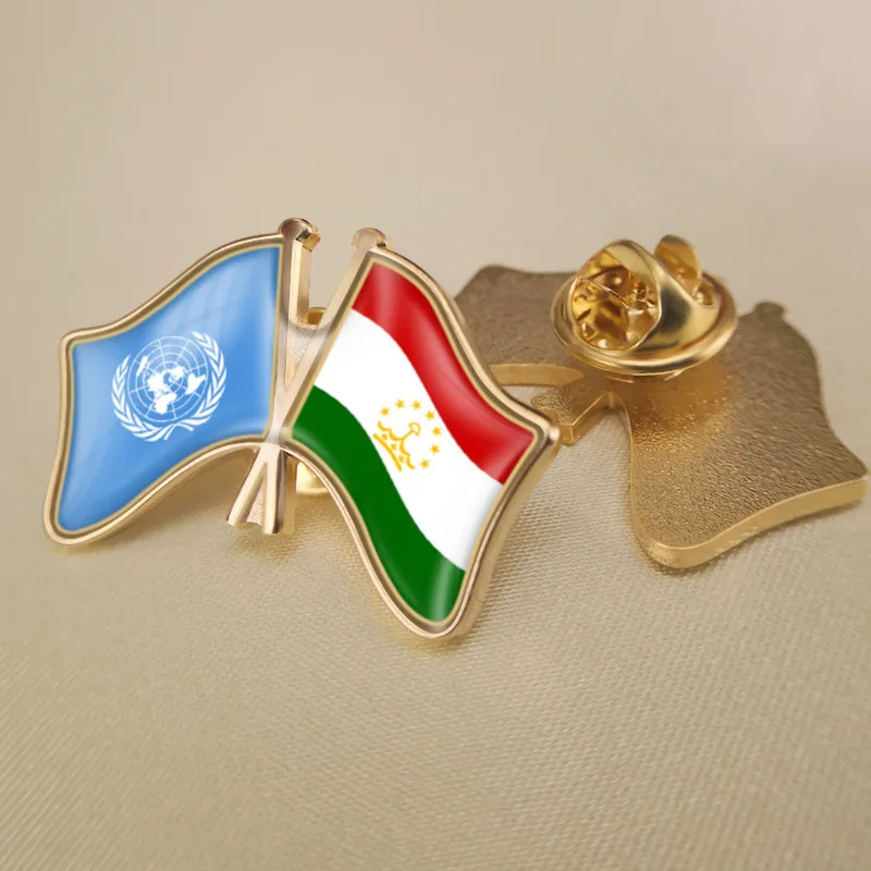 United Nations and Tajikistan Crossed Double Friendship Flags Brooch Badges Lapel Pins | Украшения и аксессуары