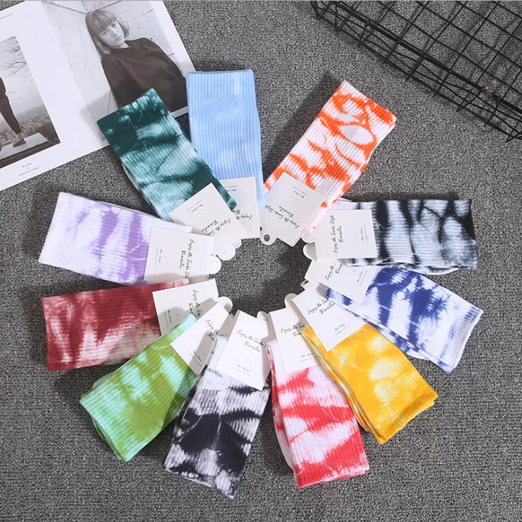 Tie dyed comfortable socks men's and women's socks trend hip hop tube autumn socks solid color cotton ins wind breathable socks