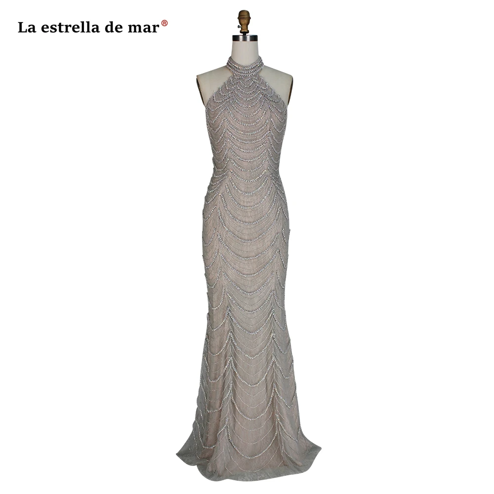 Robe de soiree Новое роскошное высококачественное платье с кисточками, украшенное бусинами сзади, цвета шампанского, сексуальное вечернее платье Русалка в Дубае, длинные платья для выпускного вечера на заказ