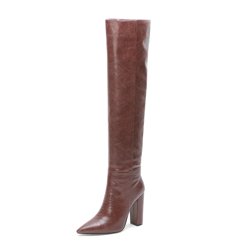 ASUMER/ г., Новое поступление, высокие сапоги до бедра Женская модная брендовая обувь на высоком каблуке женские осенне-зимние высокие сапоги с острым носком - Цвет: brown